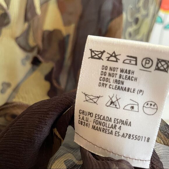 Escada Olive Multicolour 100% Silk Ruffle Blouse - EU 34 - Picture 13 of 16